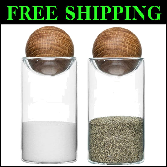 Decorative 4.5-Inch Glass Salt & Pepper Set with Oak Stoppers - Perfect Gift