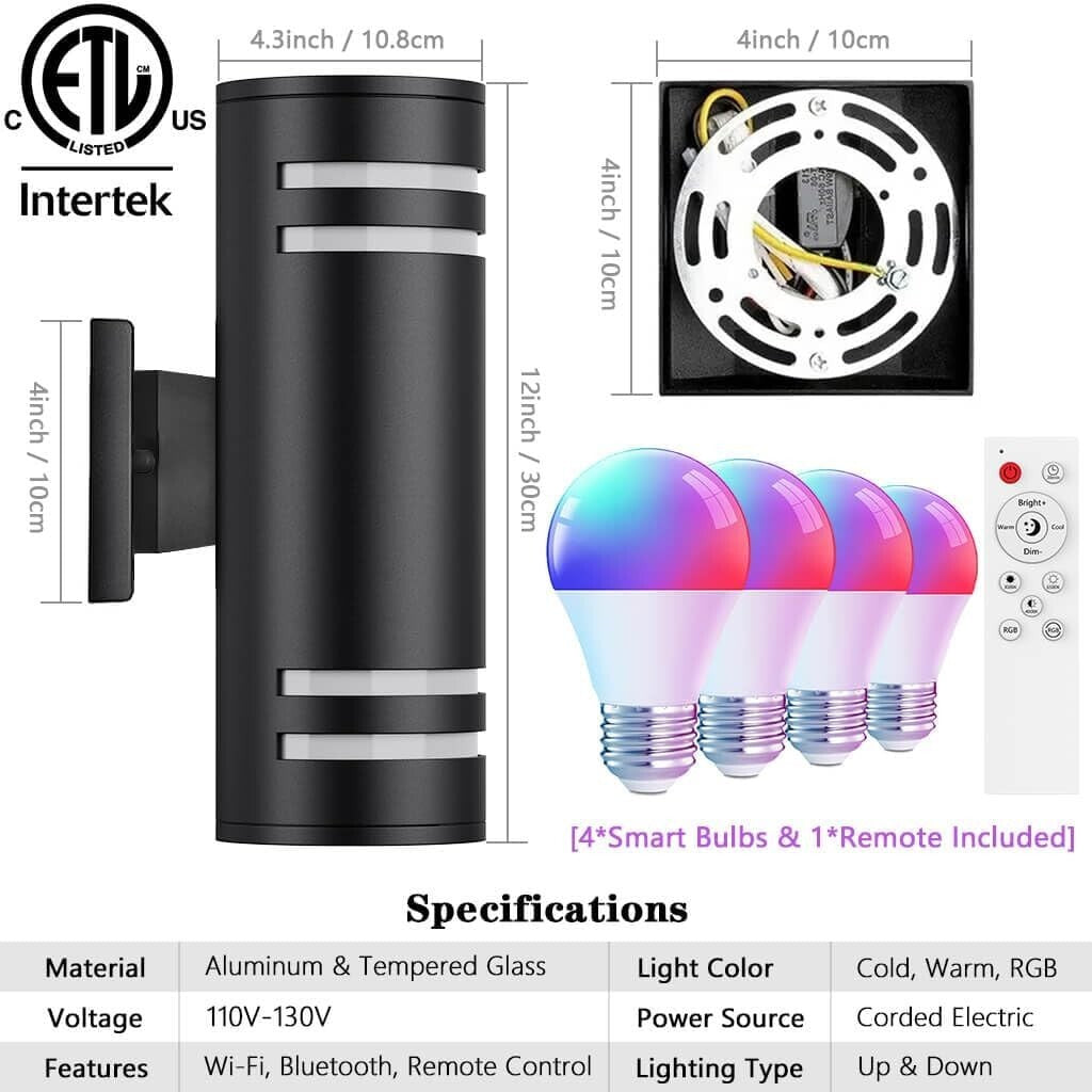 Elegant RGB Up and Down Outdoor Wall Lights - 2 Pack with Smart Control & Safety