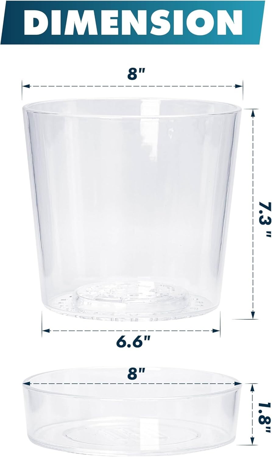Transparent 8-Inch Acrylic Planter Pot with Drainage for Healthy Plant Growth