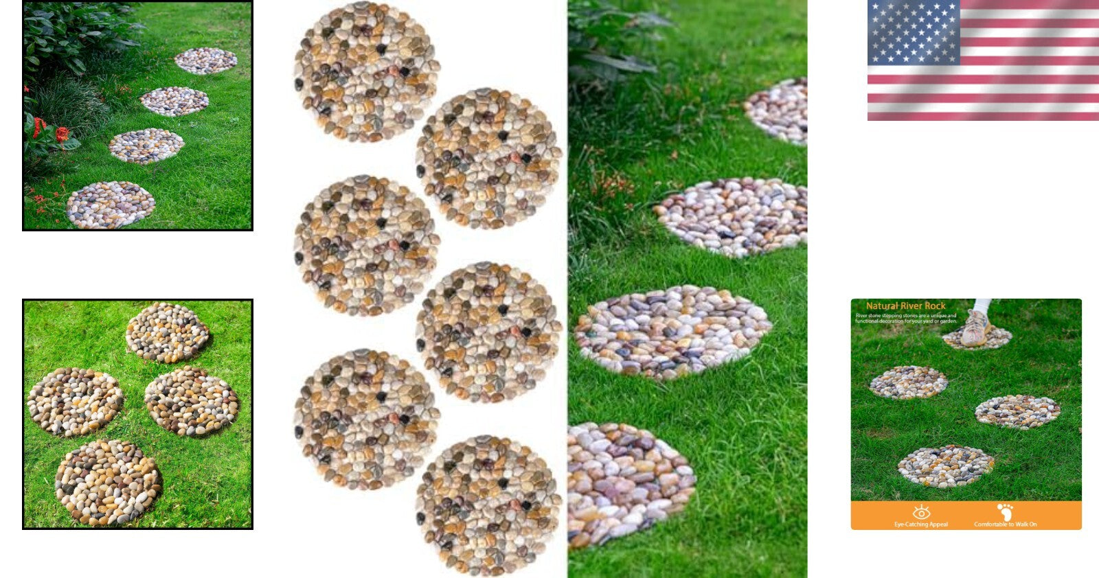 Easy-Install Decorative River Stone Stepping Stones - 6 Pack for Outdoor Use