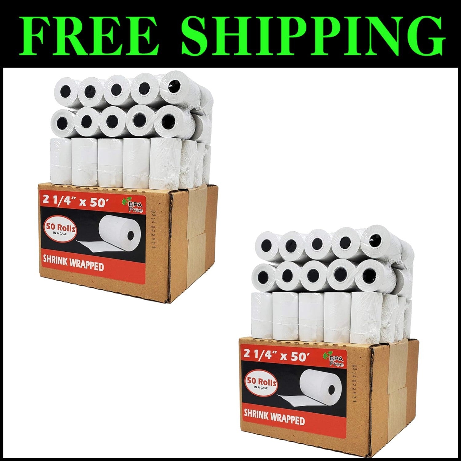 100 Premium German Thermal Paper Rolls - 2 1/4 x 50 Inches for POS Systems