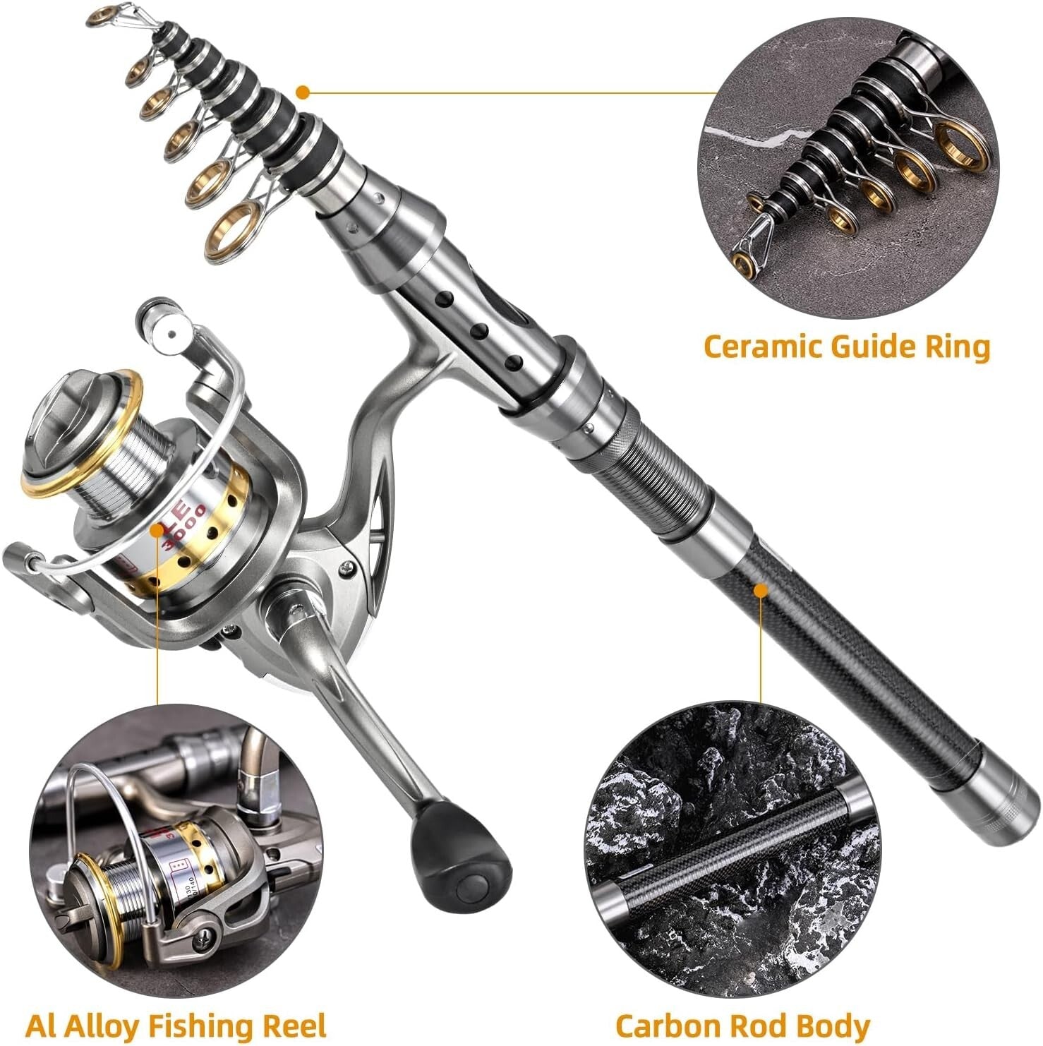 Complete 1.5m-2.4m Telescopic Fishing Rod Set with Carbon Fiber Spinning Reels