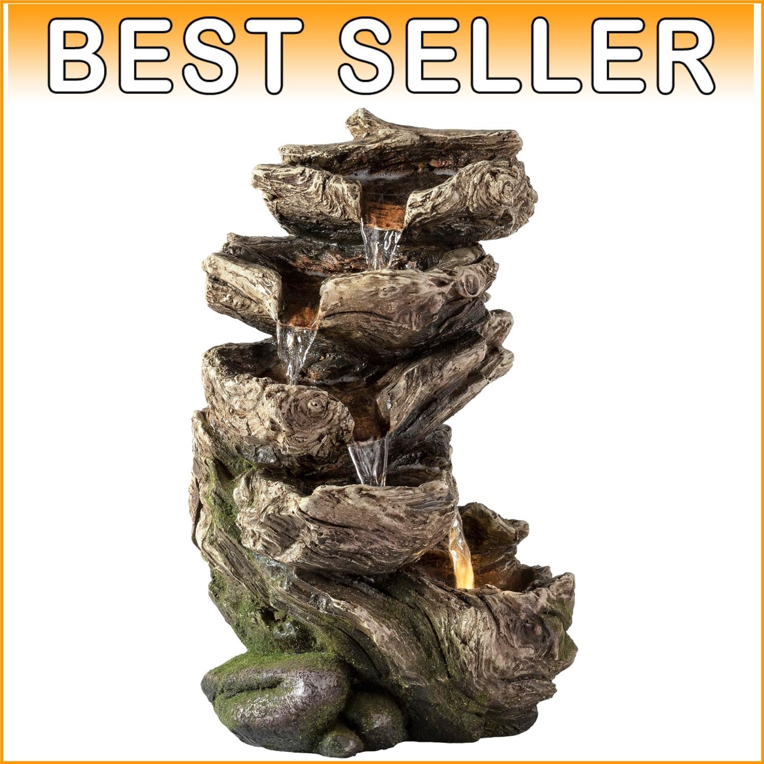 Elegant 5-Tier Indoor Tabletop Water Fountain with LED Lights - 11" Brown