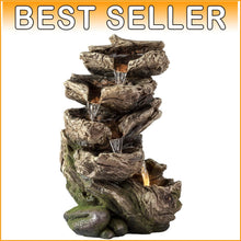 Load image into Gallery viewer, Elegant 5-Tier Indoor Tabletop Water Fountain with LED Lights - 11" Brown