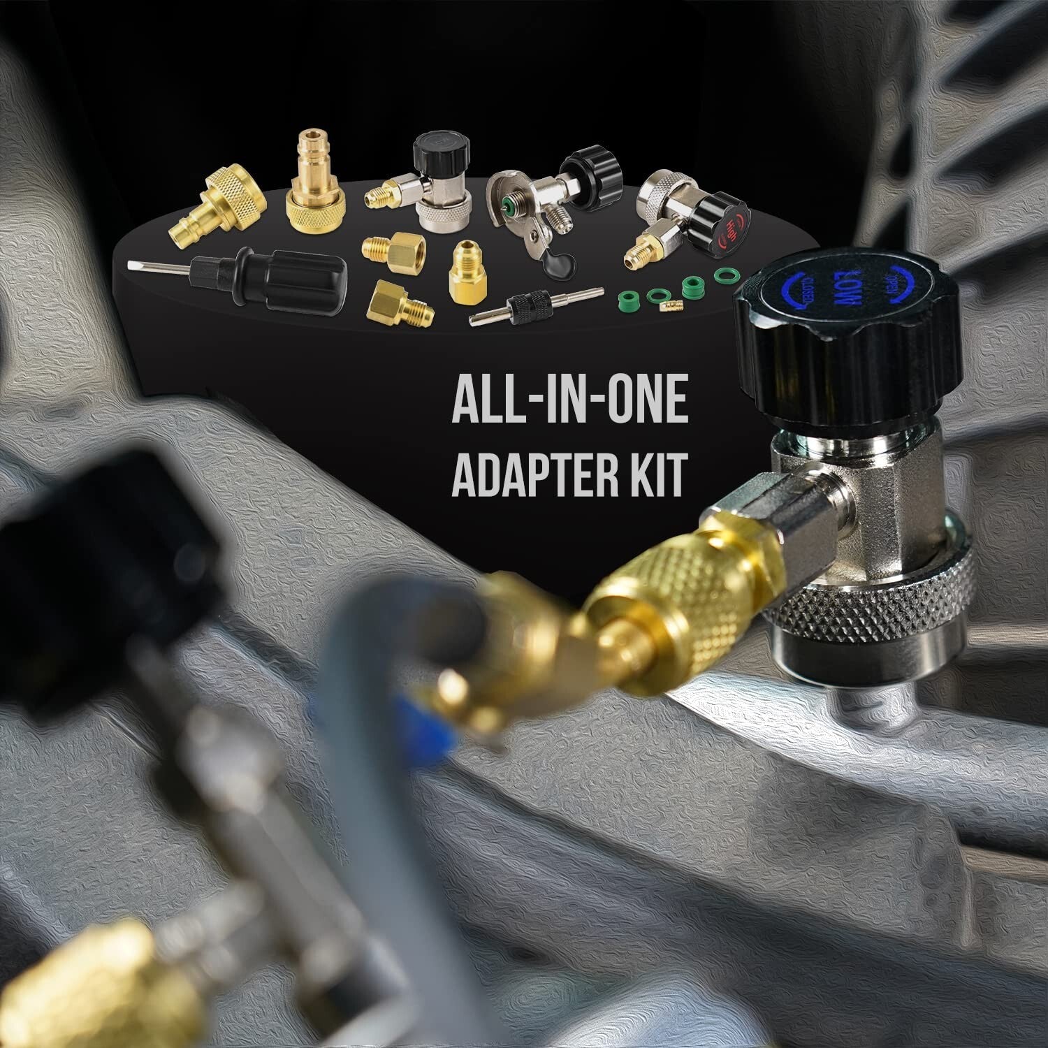 Automotive 4 Valve Manifold A/C Gauge Set – Complete with Essential Accessories