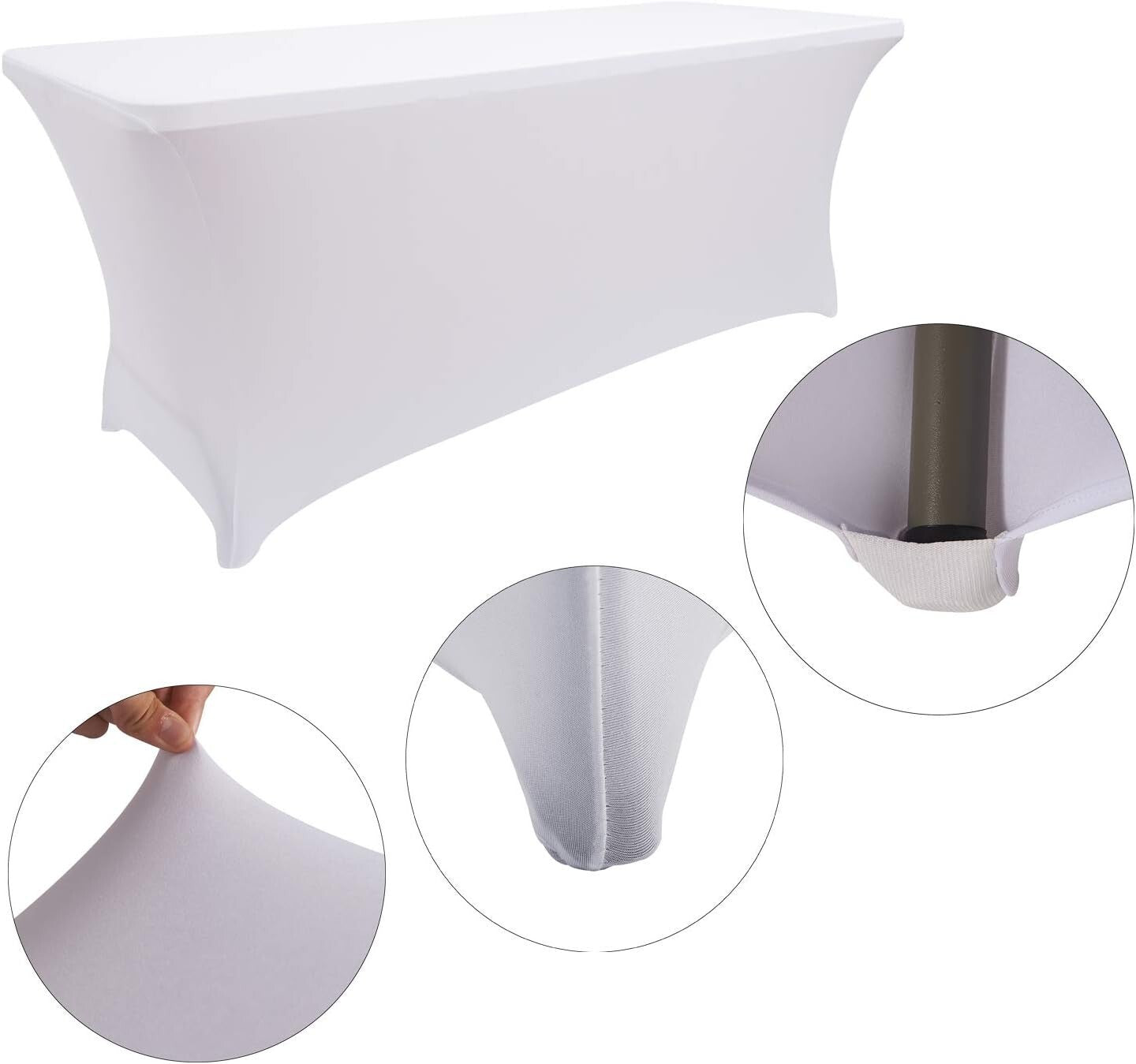 White Spandex 6ft Table Covers - 20pcs, Modern Style for Weddings and Events