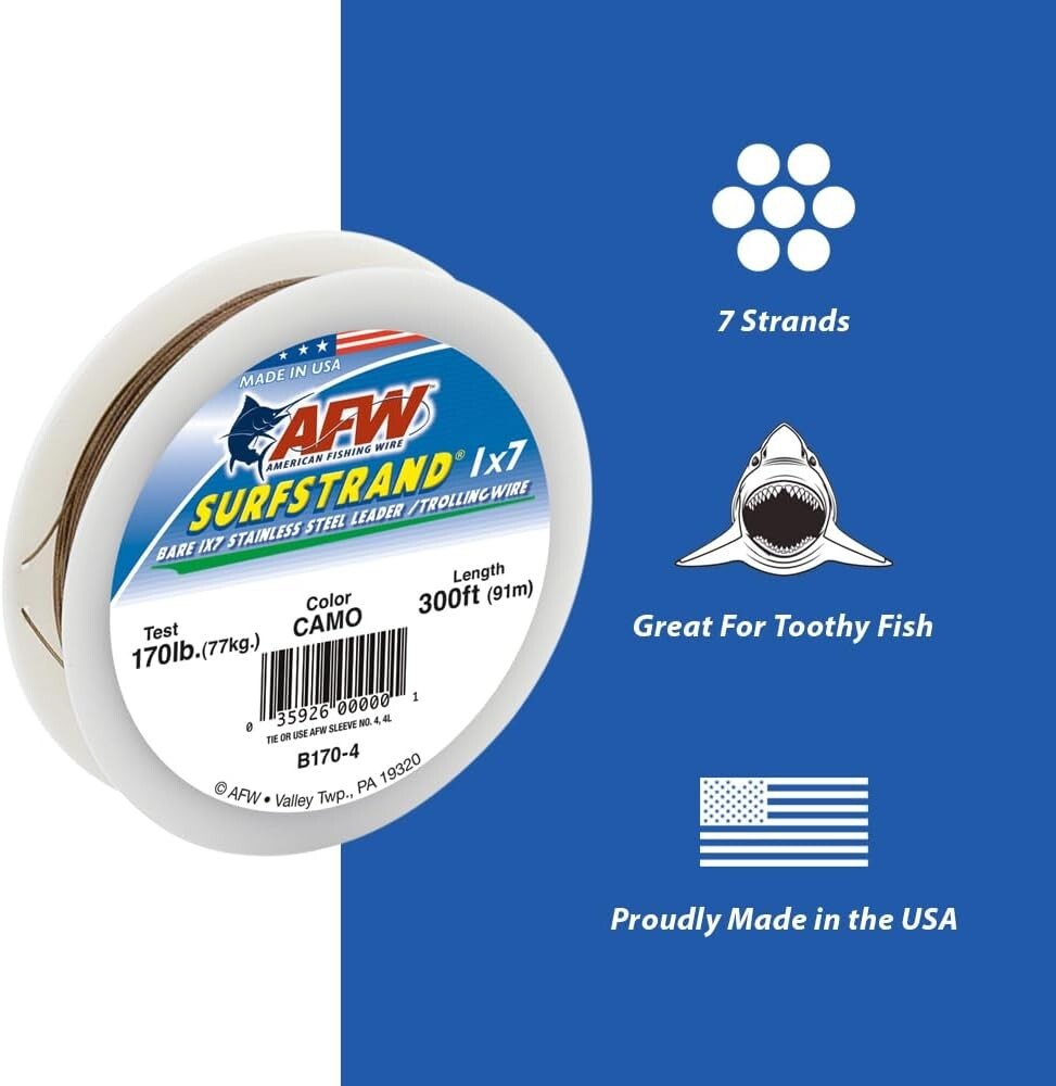 135lb Breaking Strength Camo Leader Wire - 1x7 Stainless Steel, 300ft Option