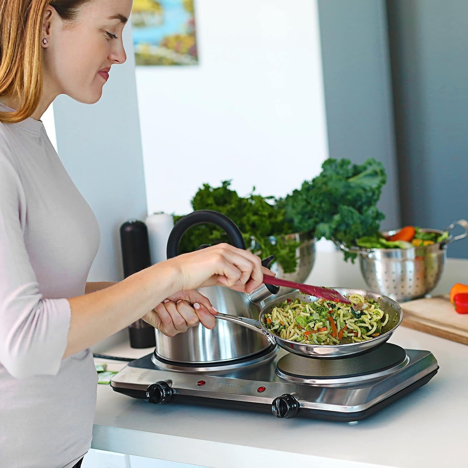 Efficient Double Burner Electric Stove with Easy Clean Glass and Safety Features