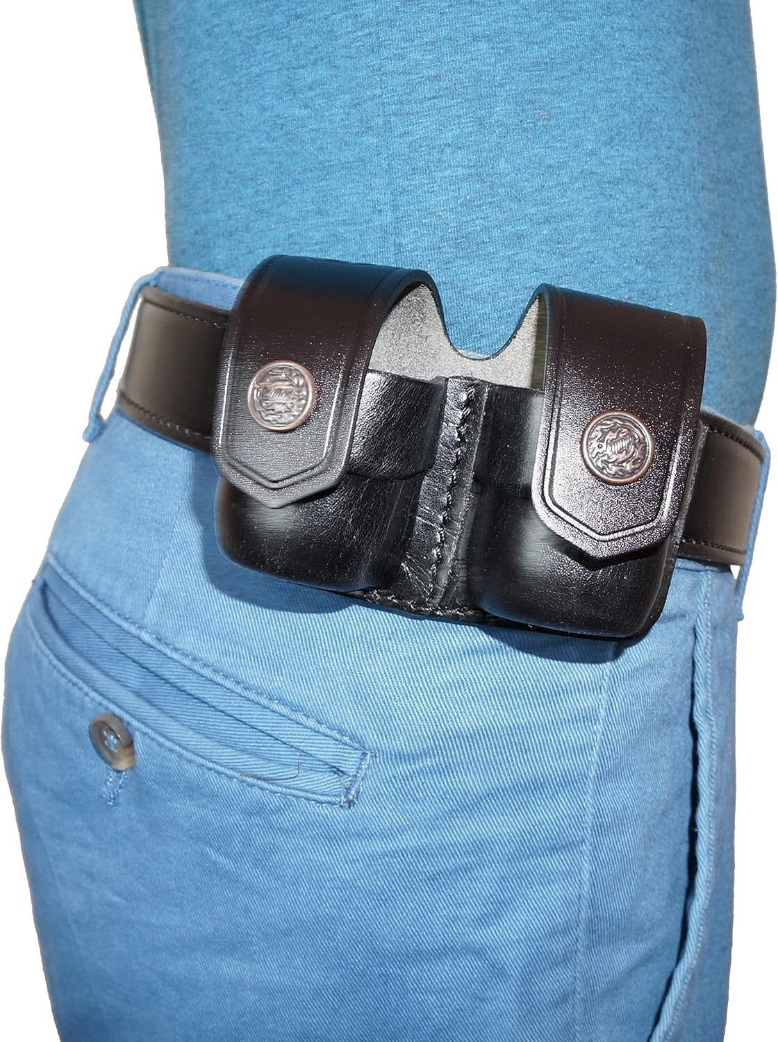 Genuine Cowhide Leather Double Speedloader Carrier for .38 Special & 357 Magnum