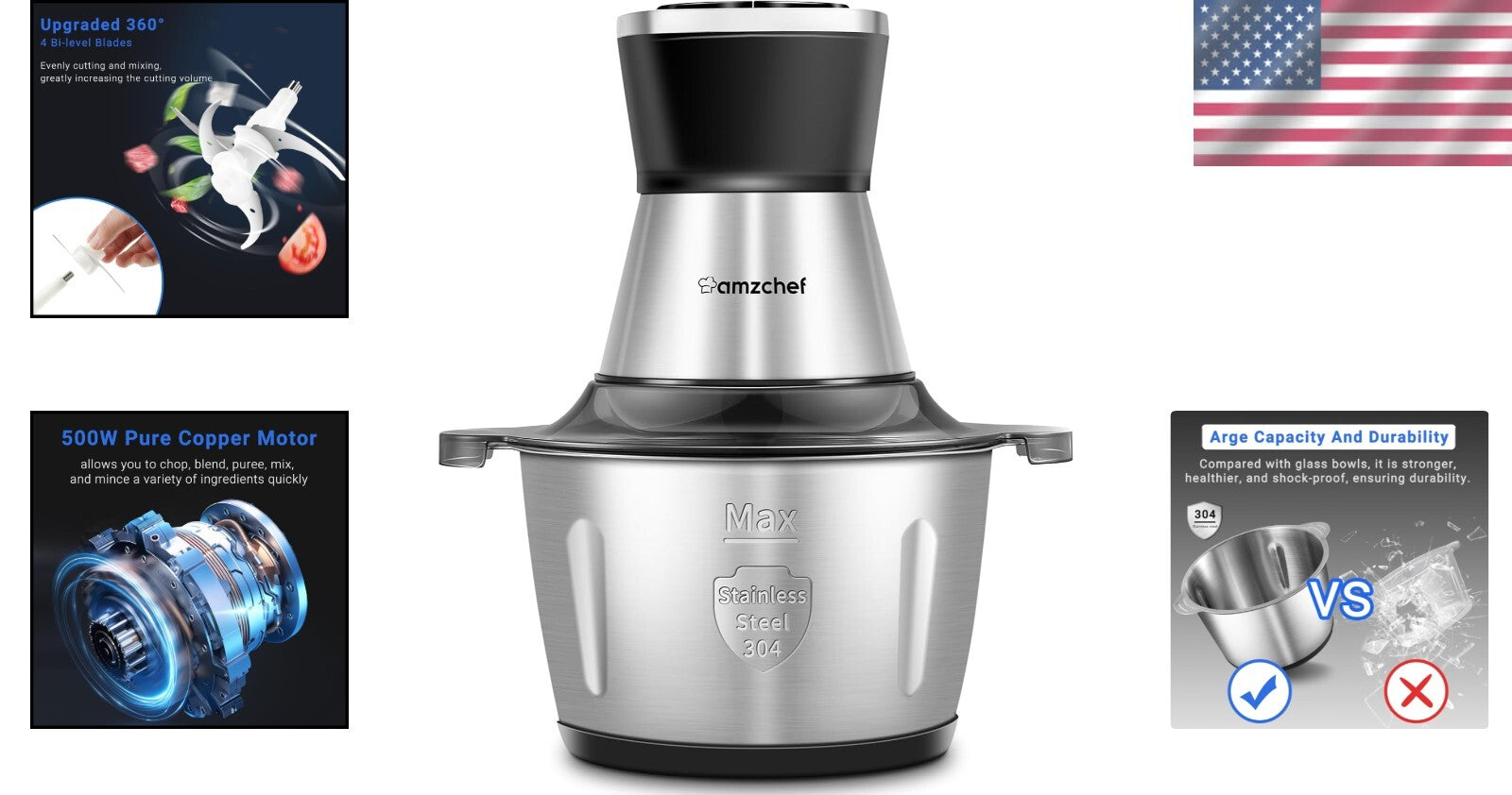 Compact 500W Electric Meat Grinder with Safety Features & Dishwasher Safe Design