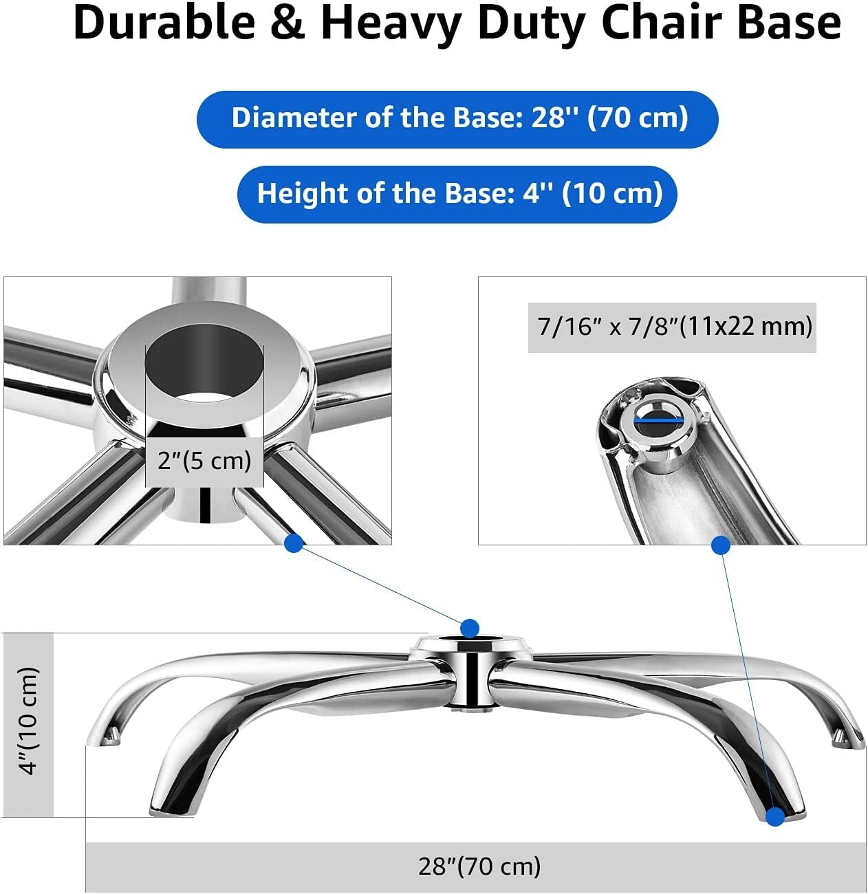 28-Inch Heavy Duty Office Chair Base Replacement - Universal Caster Included