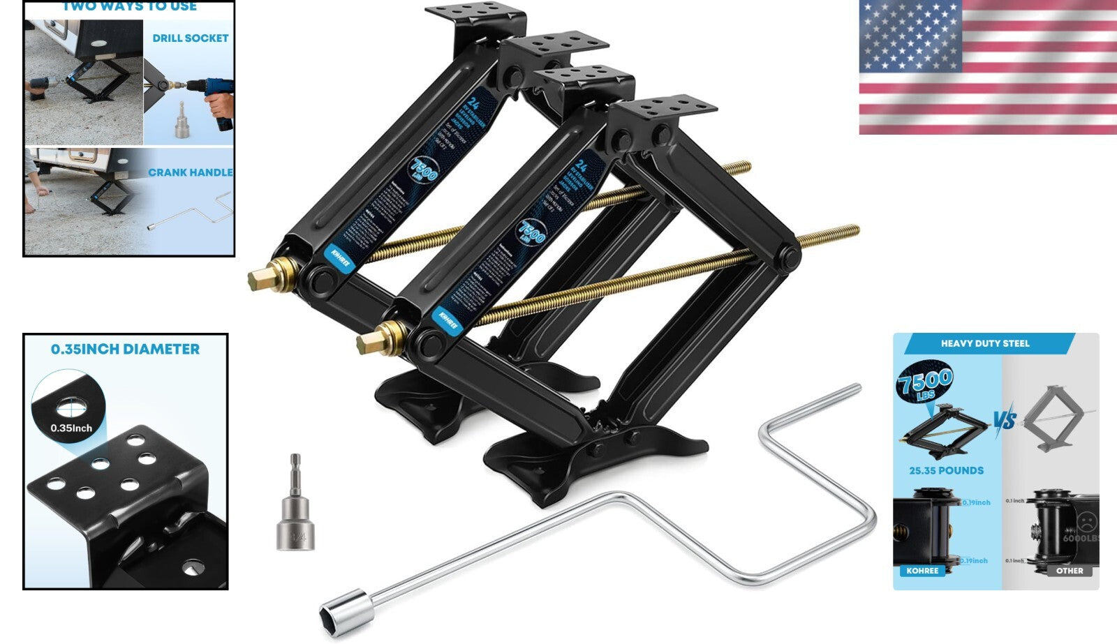 Durable 7500lbs RV Stabilizer Scissor Jacks - For Camping Trailers & Motorhomes