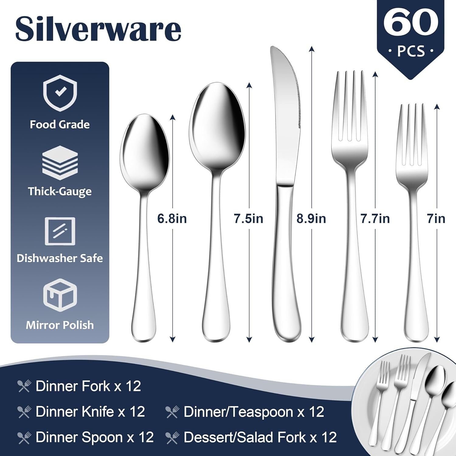 Elegant 60-Piece Cutlery Set - Heavyweight Stainless Steel for Dining Excellence