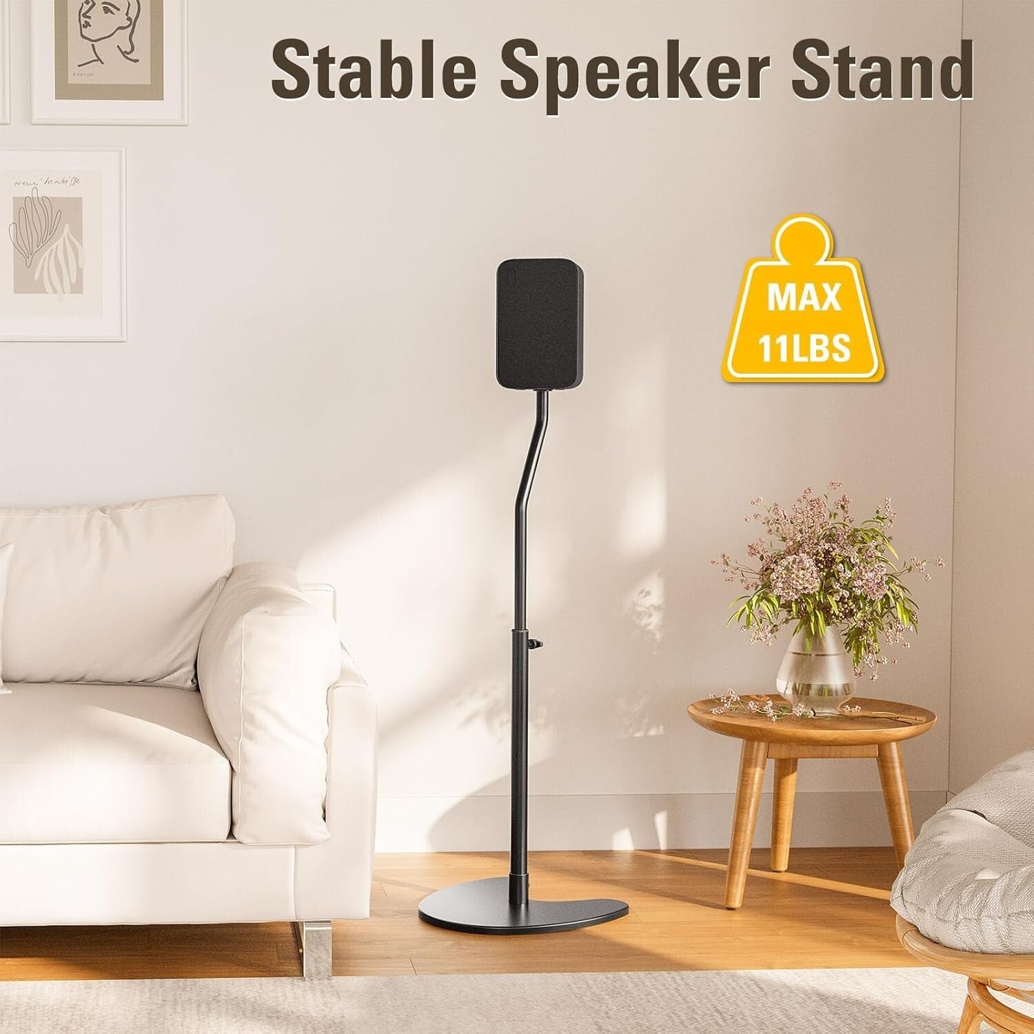 Height Adjustable Speaker Stands - Heavy Duty Floor Mounts with 11 LBS Capacity