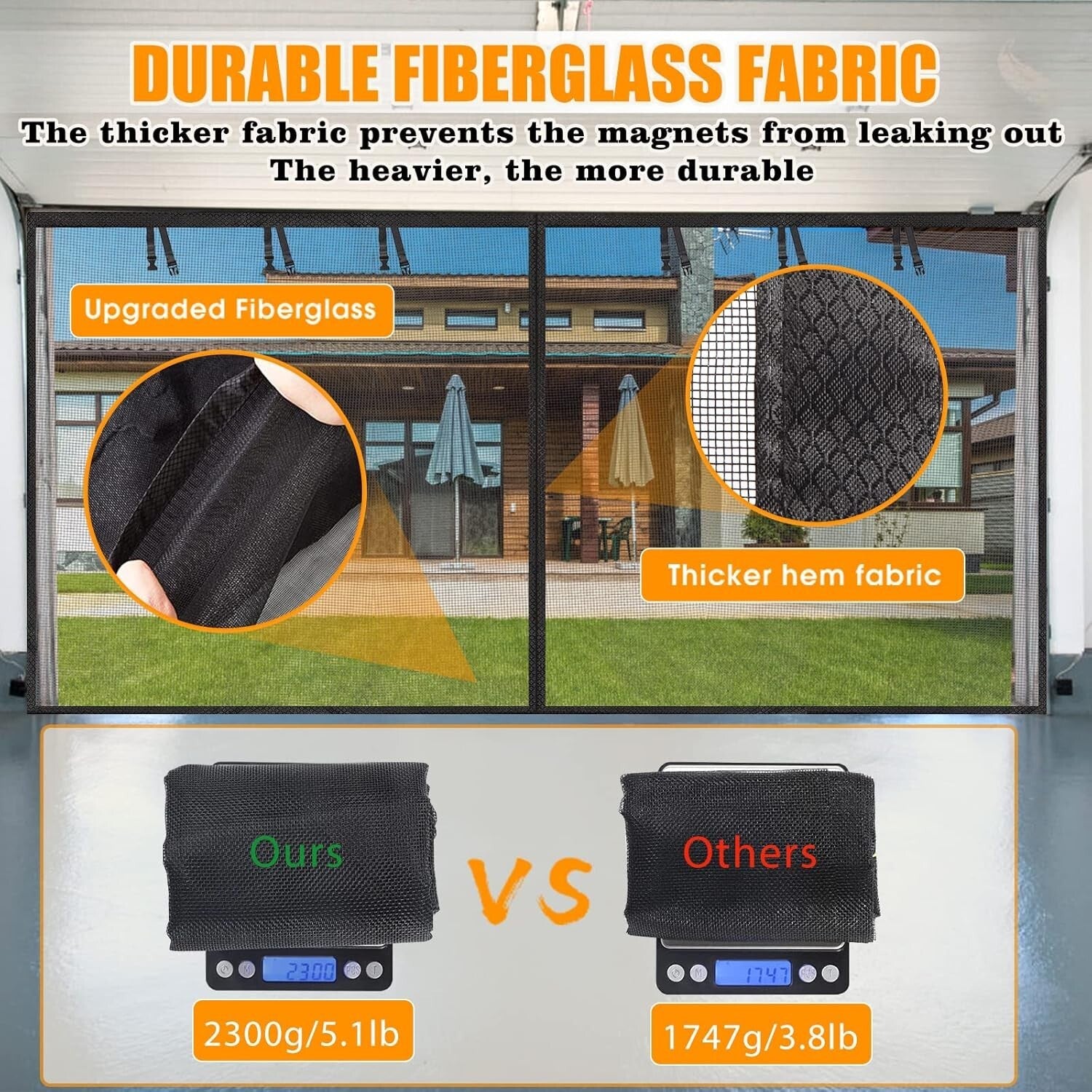 Fiberglass Garage Screen Door Set for 16x7FT Garages - Wind-Resistant & Stylish