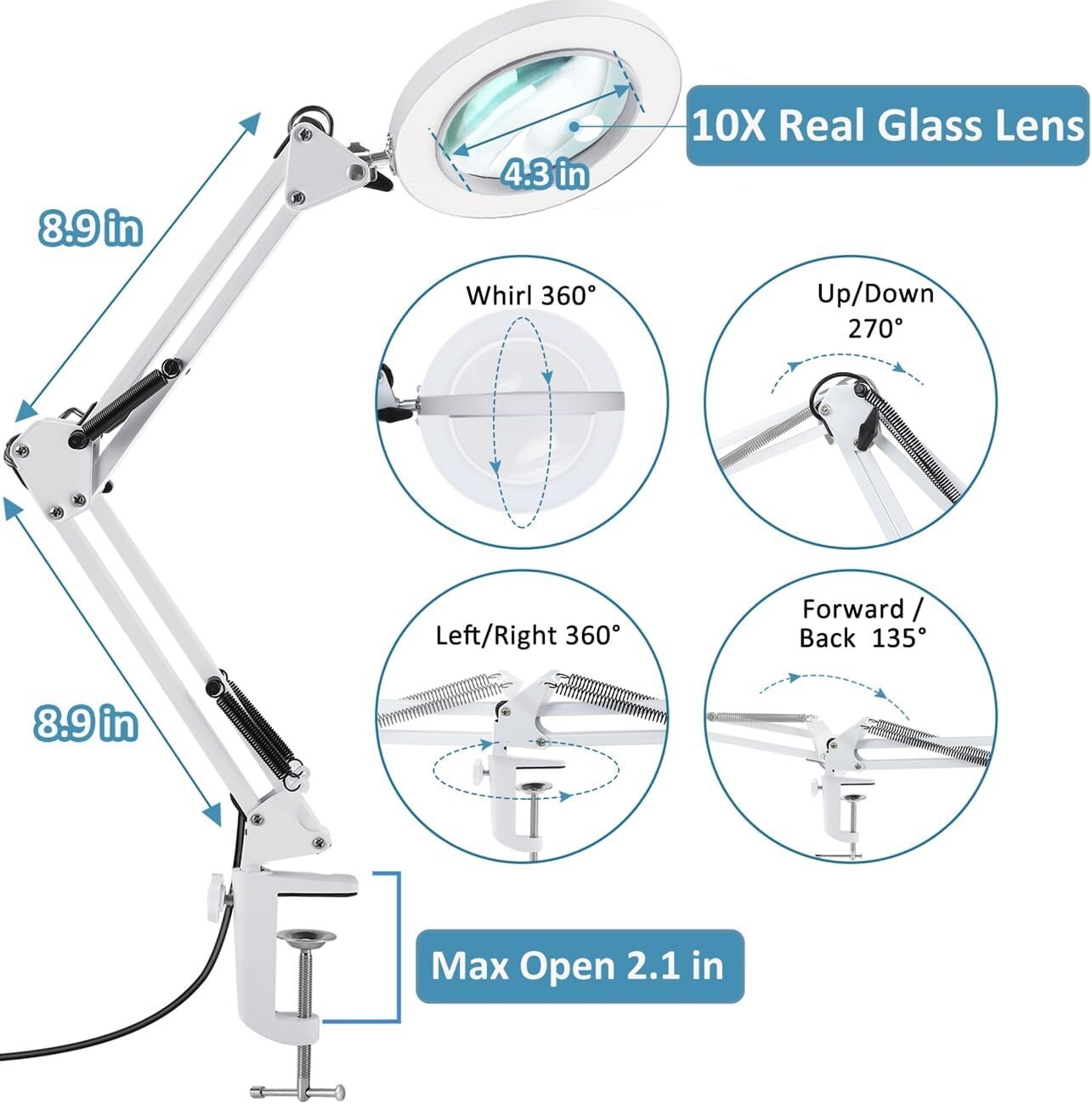 10X Magnifying Lamp with Adjustable Arm & LED Light - Ultimate Craft Companion