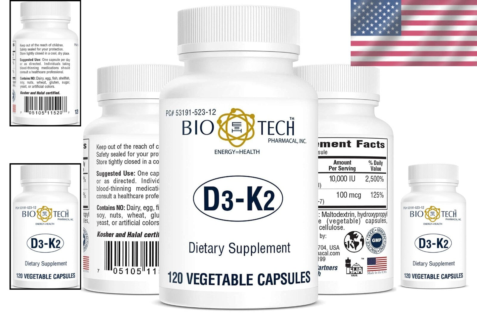 120 Plant-Based D3-K2 Vegcaps - Support Bone, Cardiovascular & Immune Health