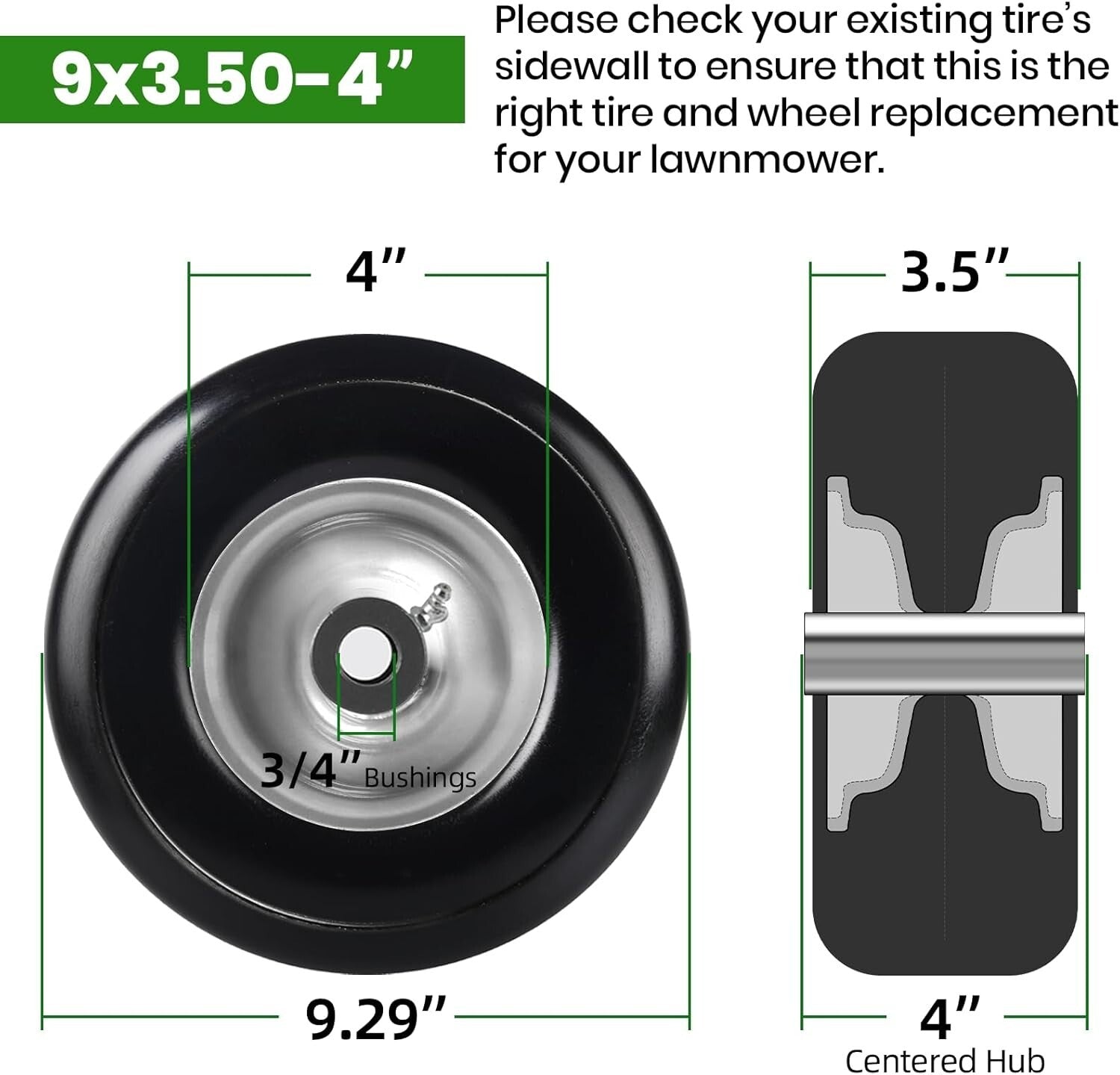 Durable 4-Pack Flat-Free Tire Assemblies - 9" Diameter Lawn and Garden Solutions