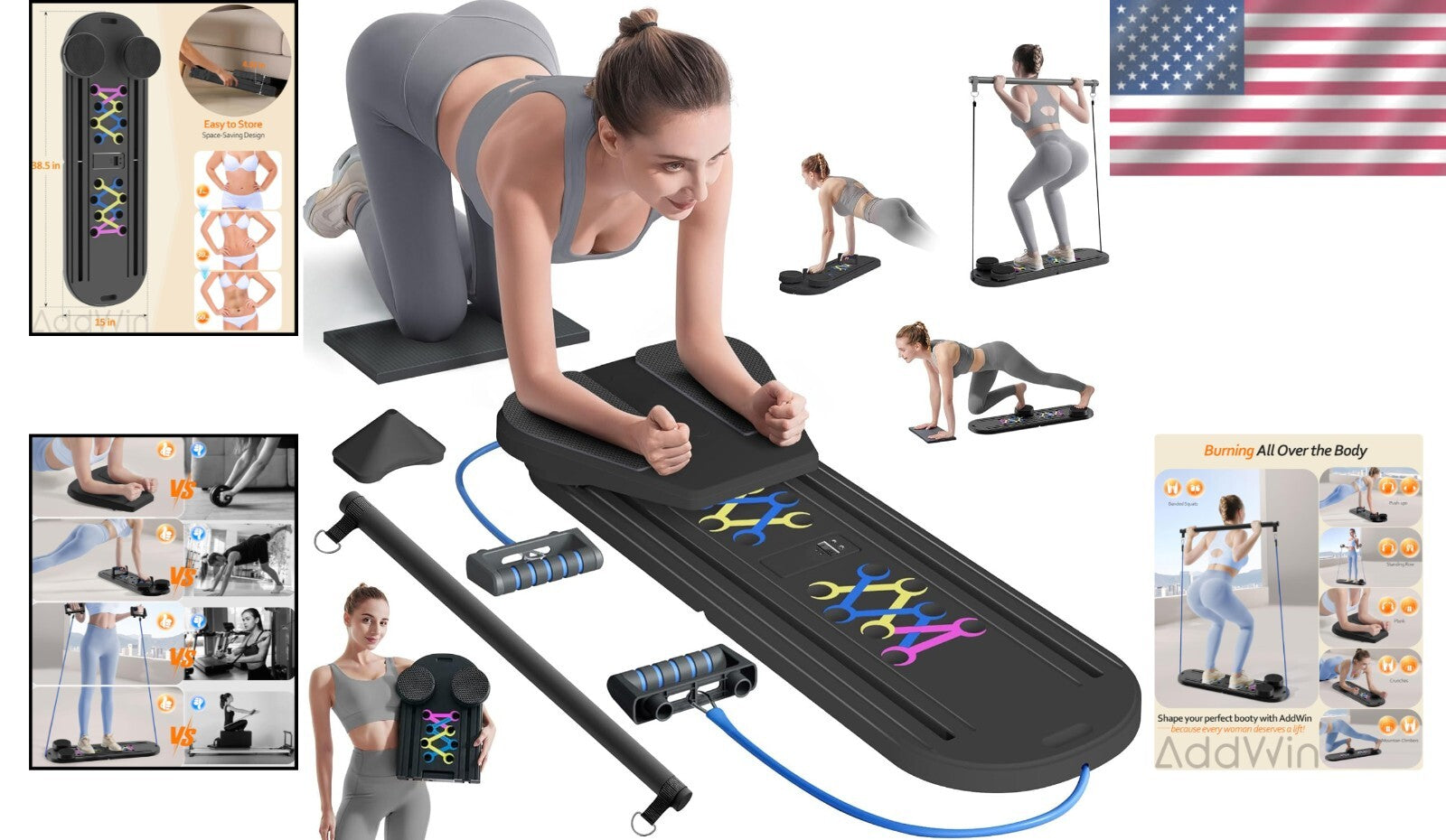 All-in-One Pilates Reformer Set with 15 Exercises - Lightweight & Functional