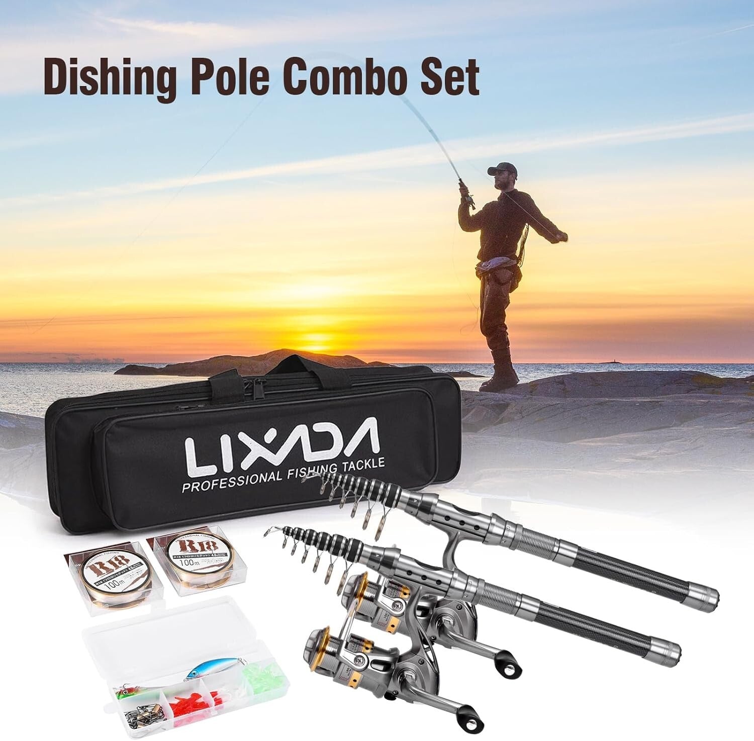 Complete 1.5m-2.4m Telescopic Fishing Rod Set with Carbon Fiber Spinning Reels