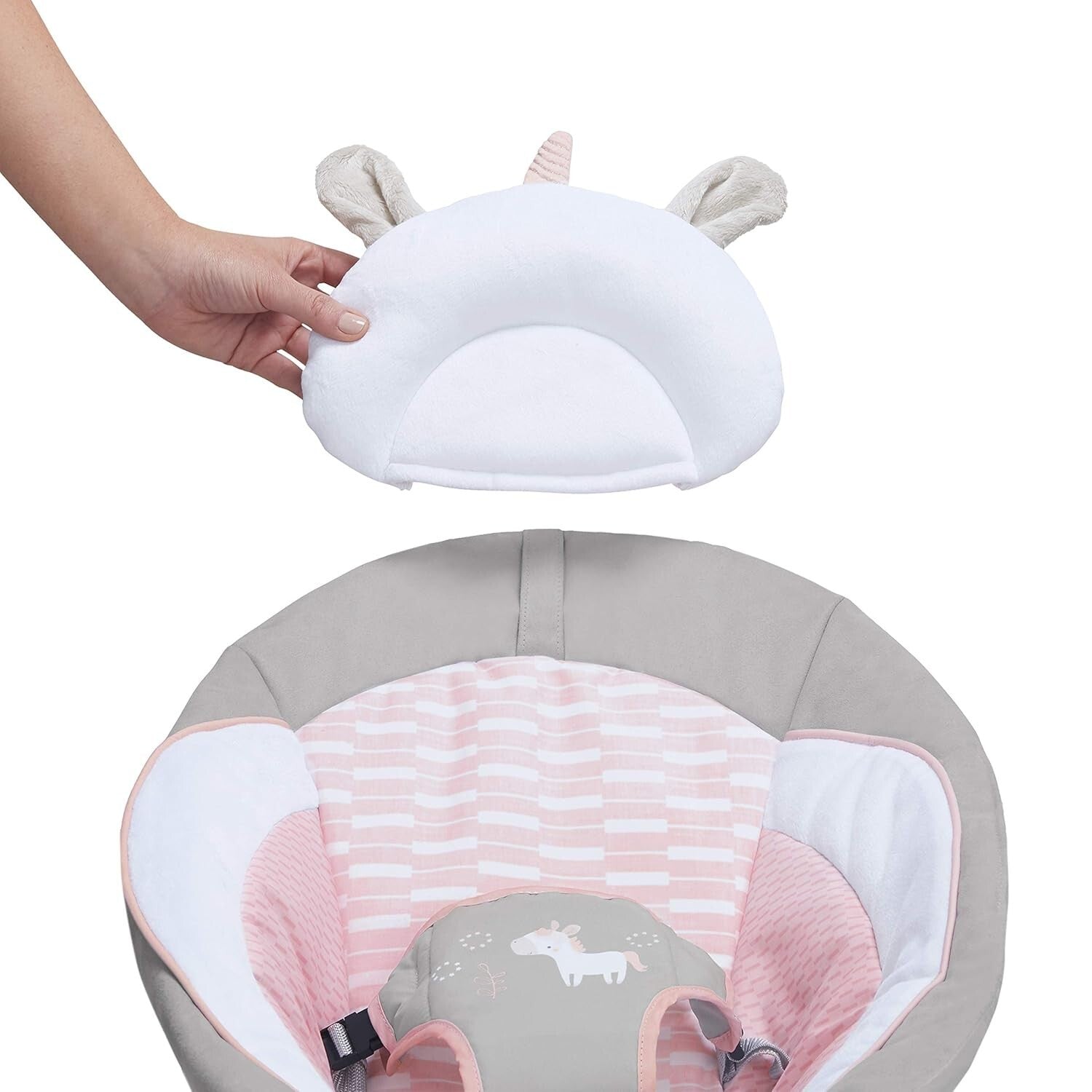 Soothing Pink Unicorn Baby Bouncer with Vibrations & 8 Melodies for Girls