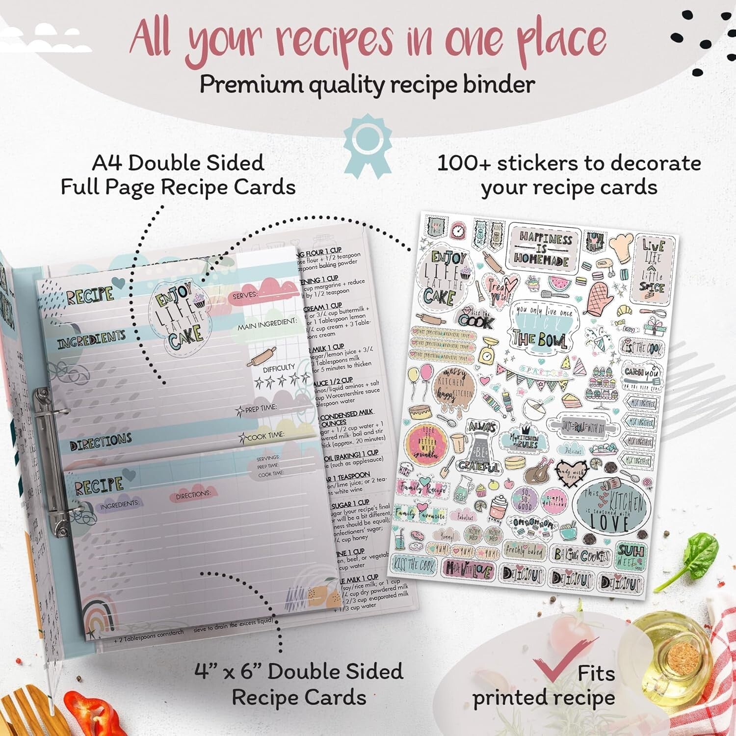 Laminated Recipe Binder Kit with Protective Sleeves – Elegant Kitchen Accessory