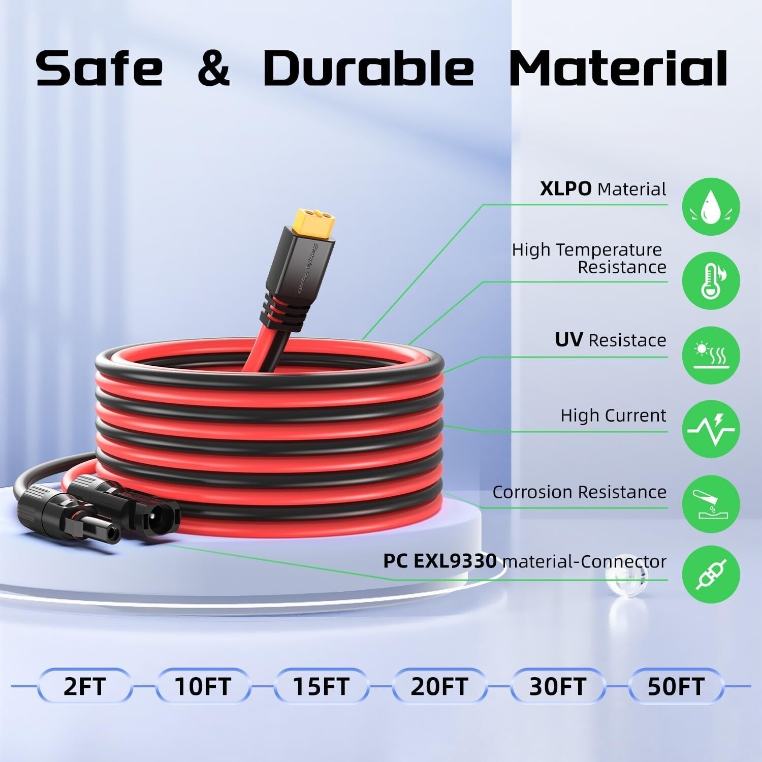 High-Efficiency 10AWG Solar to XT60 Extension Cable 50Ft for Off-Grid Systems