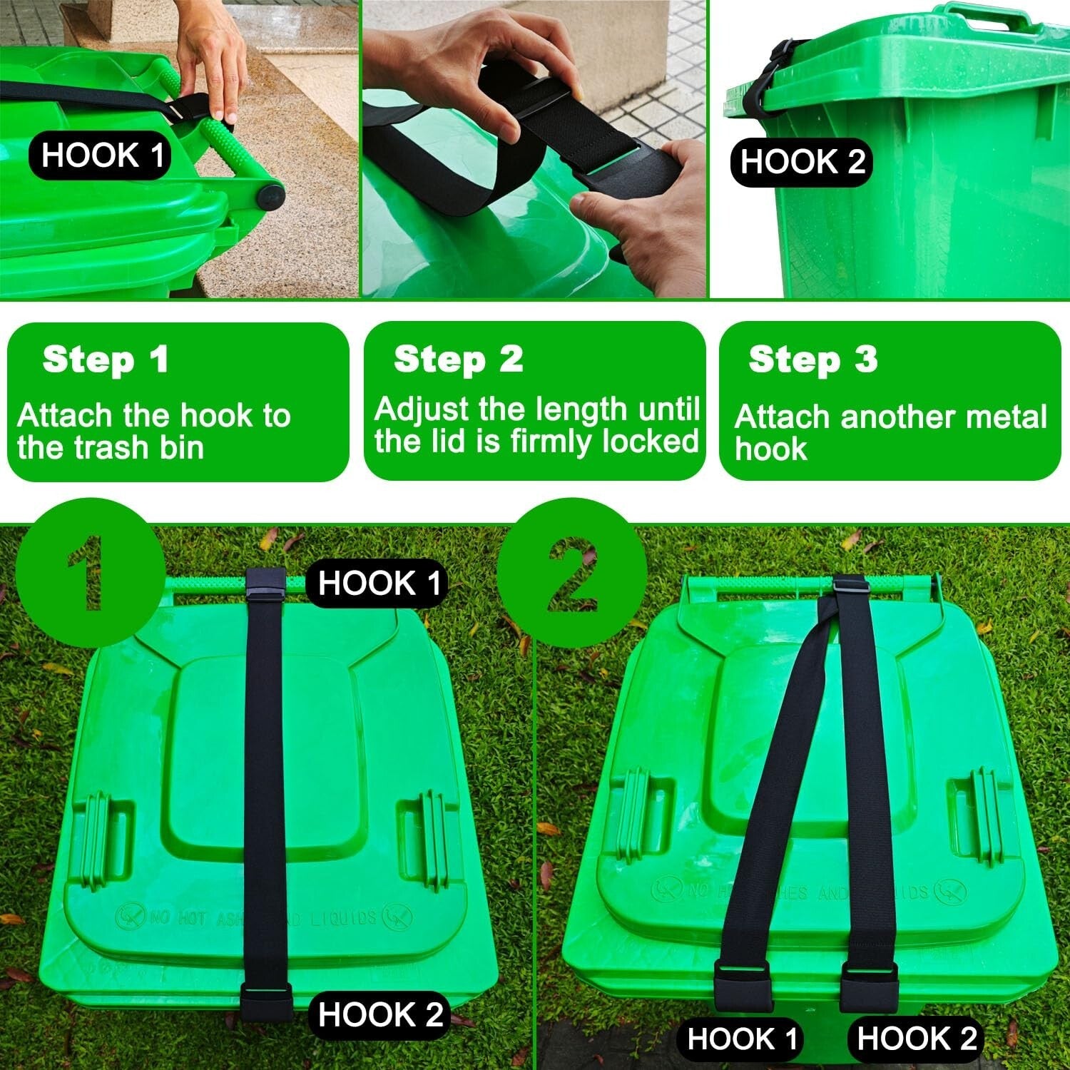 Effective Double Claw Design Trash Can Locks – Universal Fit for 28-96 Gallons