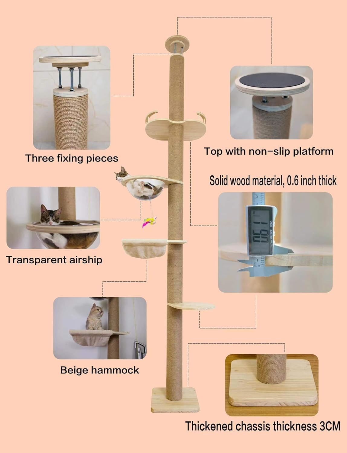 Indoor Cat Scratching Post and Activity Tree - Adjustable Height & Modern Design