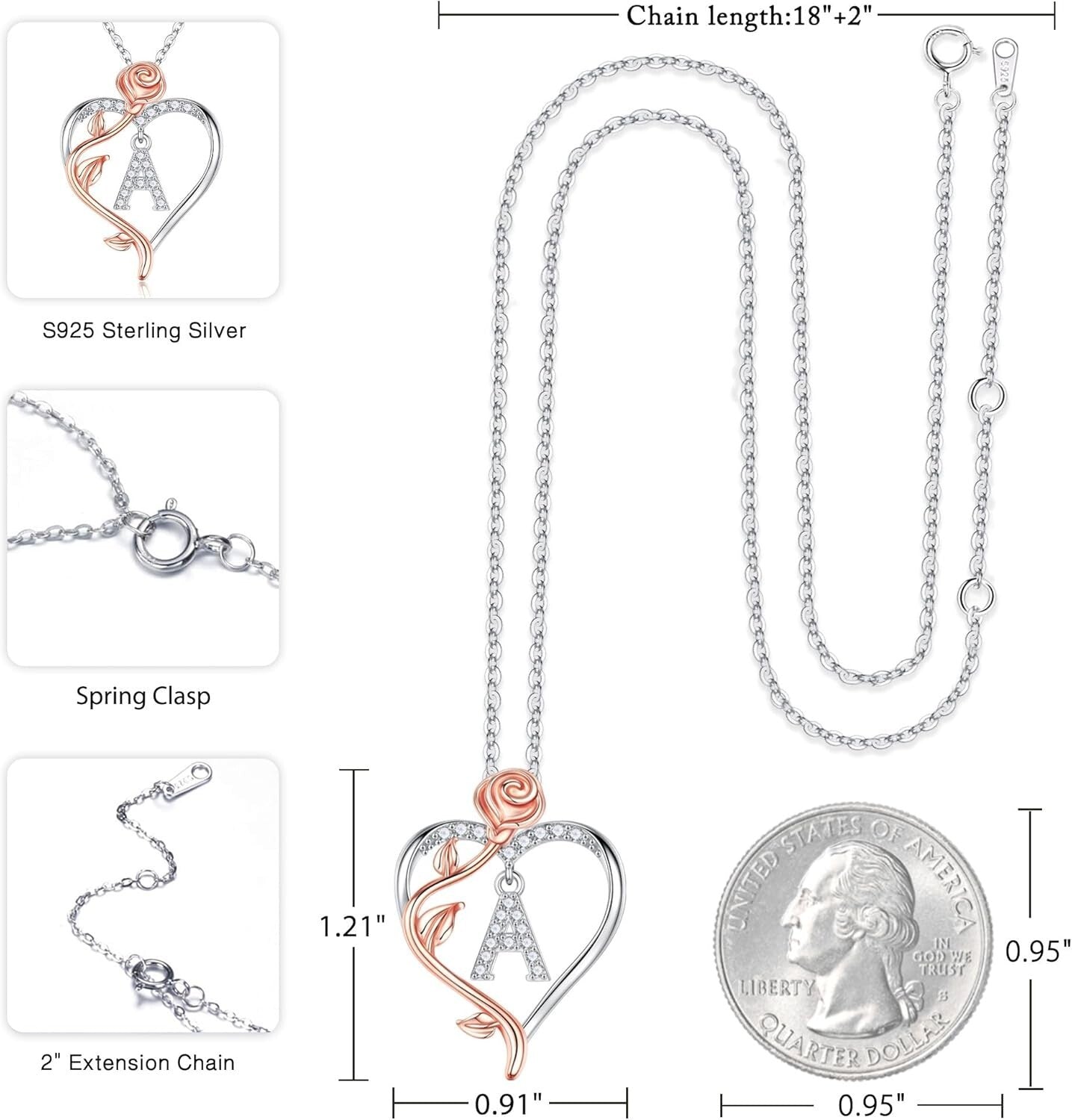 Elegant 925 Silver Rose Heart Necklace - Touching Gift for Wife, Mom, Girlfriend