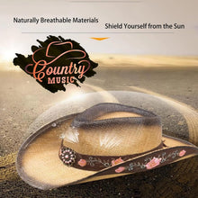 Load image into Gallery viewer, Handmade Brown Cowgirl Hat with Unique Peony Embroidery - Women’s Western Style