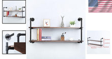 Load image into Gallery viewer, 48in Industrial Pipe Floating Bookshelves - Rustic Metal &amp; Wood Wall Storage