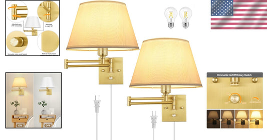Adjustable Swing Arm Dimmable Wall Sconces - Elegant Design with Fabric Shade