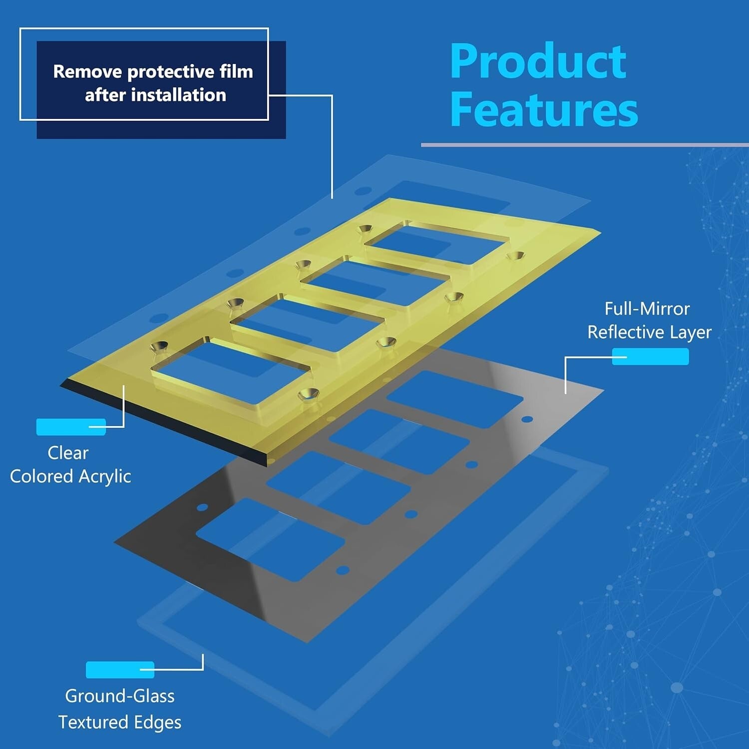 Chic 4-Gang Gold Acrylic Wall Plate with Reflective Finish - Luxe Decor Upgrade