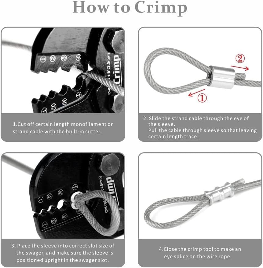 Ergonomic Wire Rope Crimping Tool with Multi-Groove Cutter - Black Oxide Finish