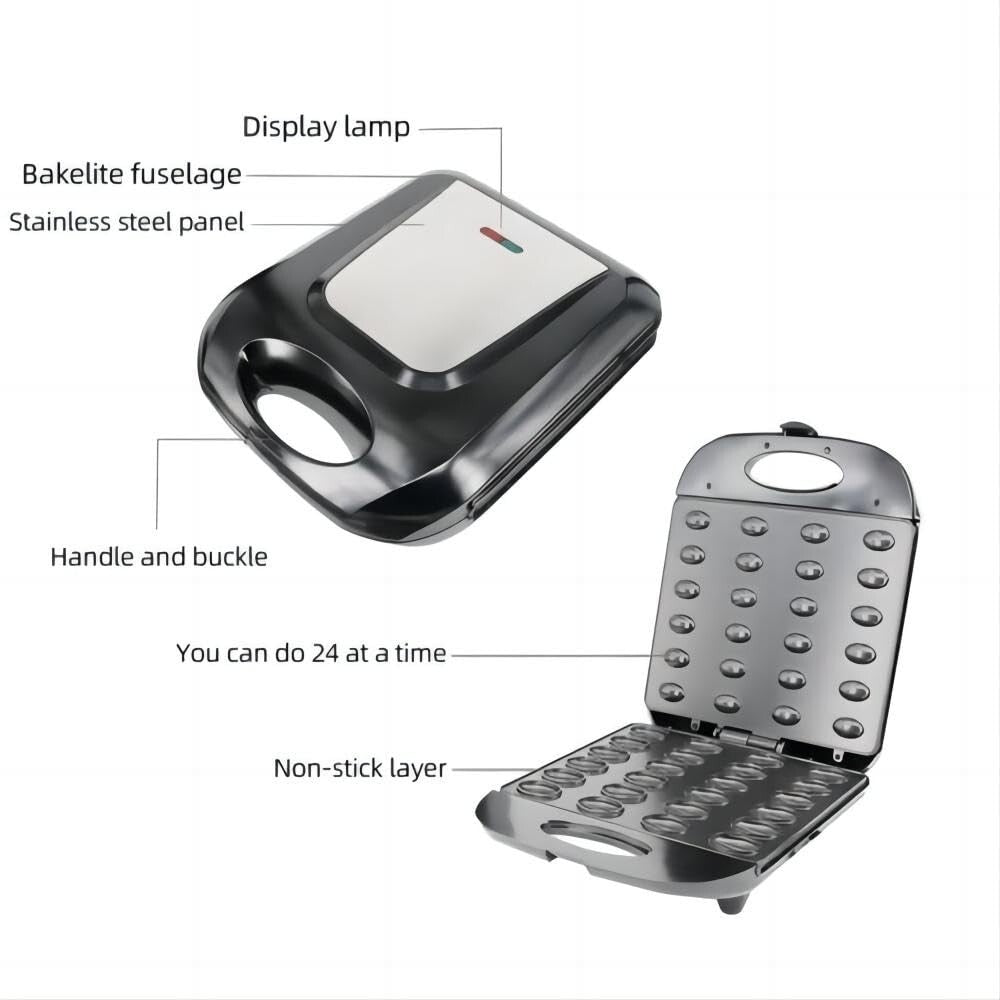 24-Hole Walnut Cookie Maker & Electric Waffle Machine - Compact Baking Solution