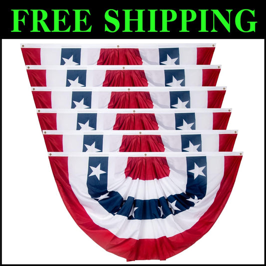 6-Pack 3x6 Ft American Flag Bunting - Bright Pleated Fan Flag for Celebrations