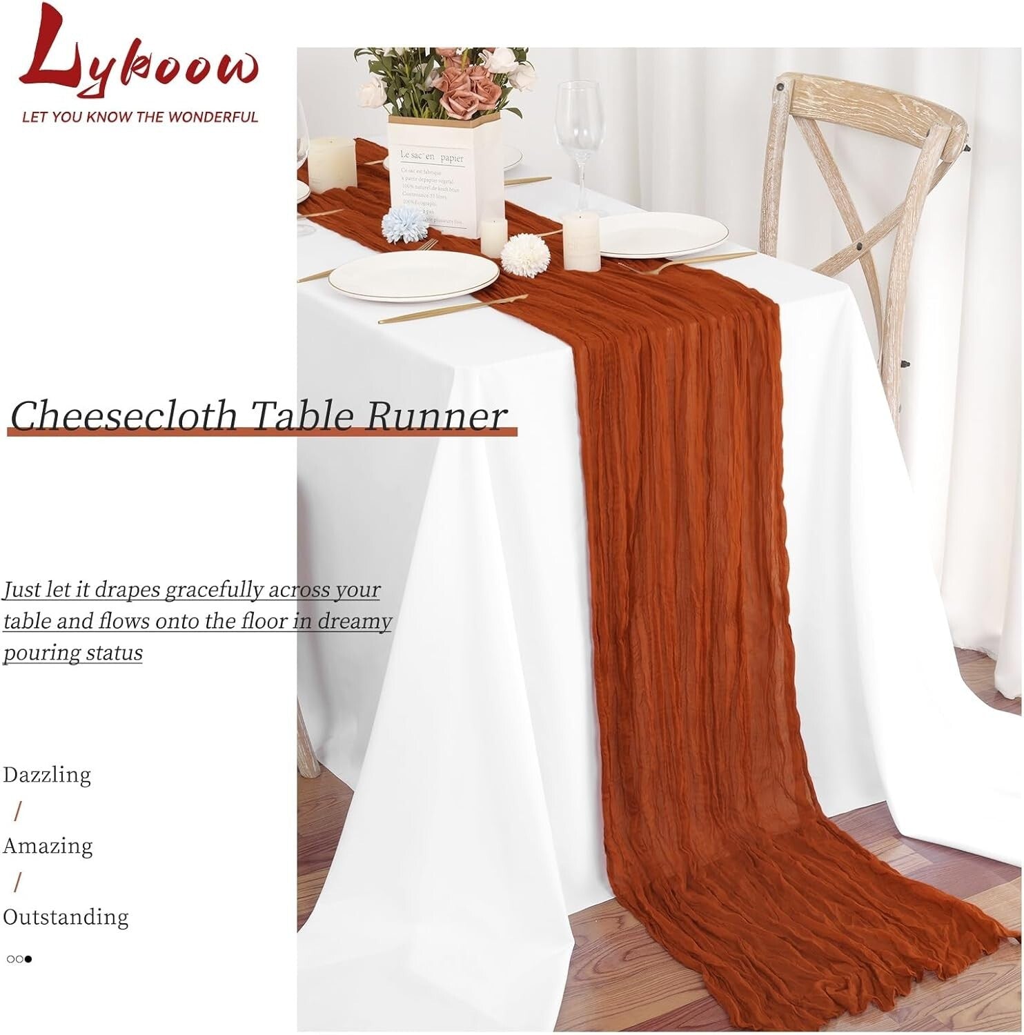 Terracotta Plaid Cheesecloth Table Runners - 15 Packs for Elegant Celebrations