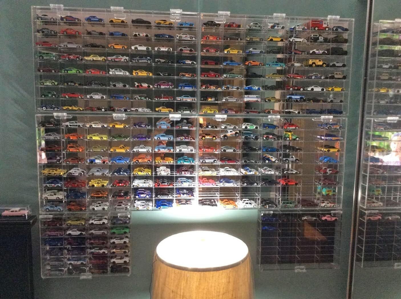 Clear Acrylic Wall-Mounted Cabinet with 56 Slots for 1/64 Scale Car Models
