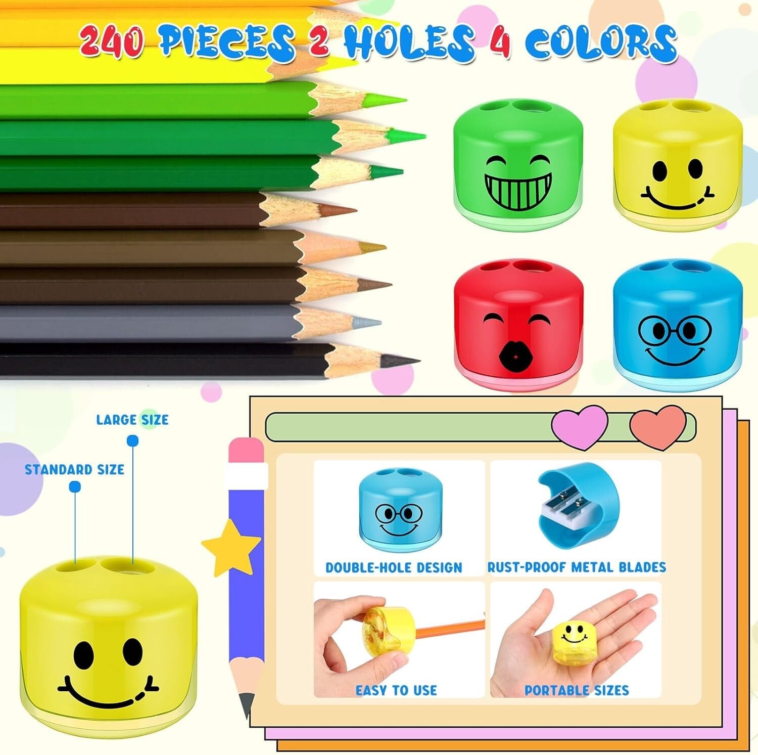 Compact Handheld Pencil Sharpener Set - 240 Cartoon Sharpeners for Classroom Fun