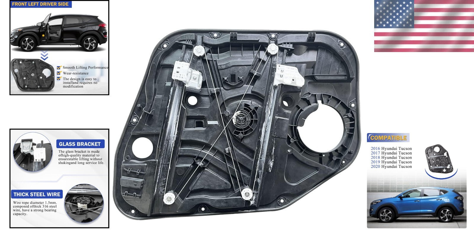 Efficient Front Left Window Regulator for Hyundai Tucson 2016-2020 - Easy to Use