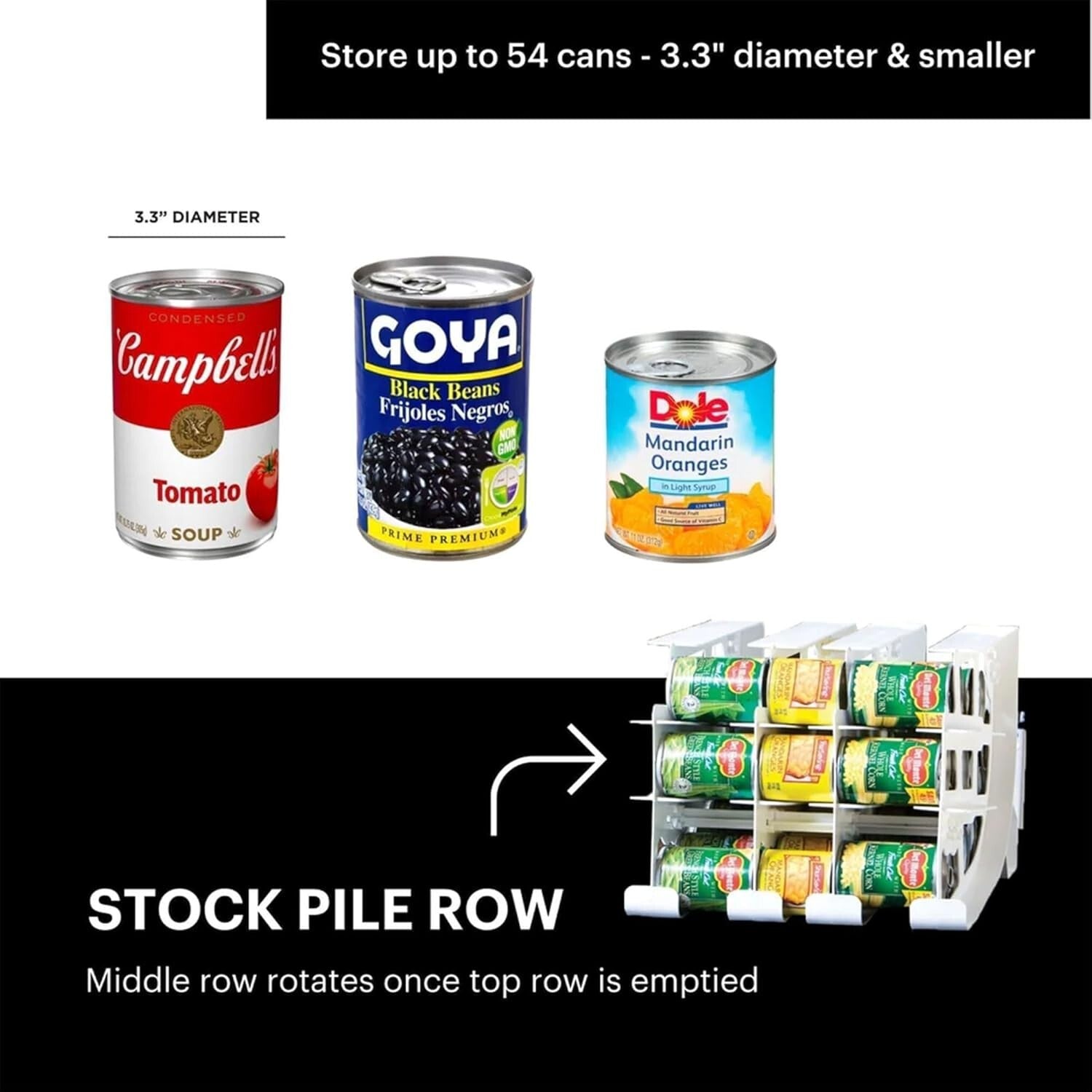 FIFO Canned Goods Organizer Rack - 54 Can Capacity for Efficient Pantry Storage