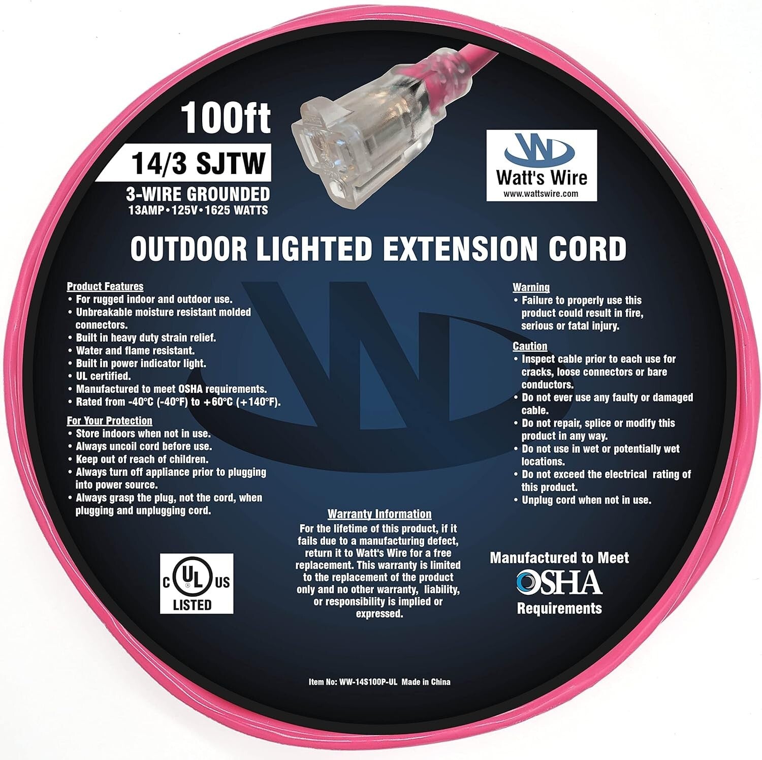 Durable 100 ft Pink 14 Gauge Extension Cord - Perfect for Appliances & Tools