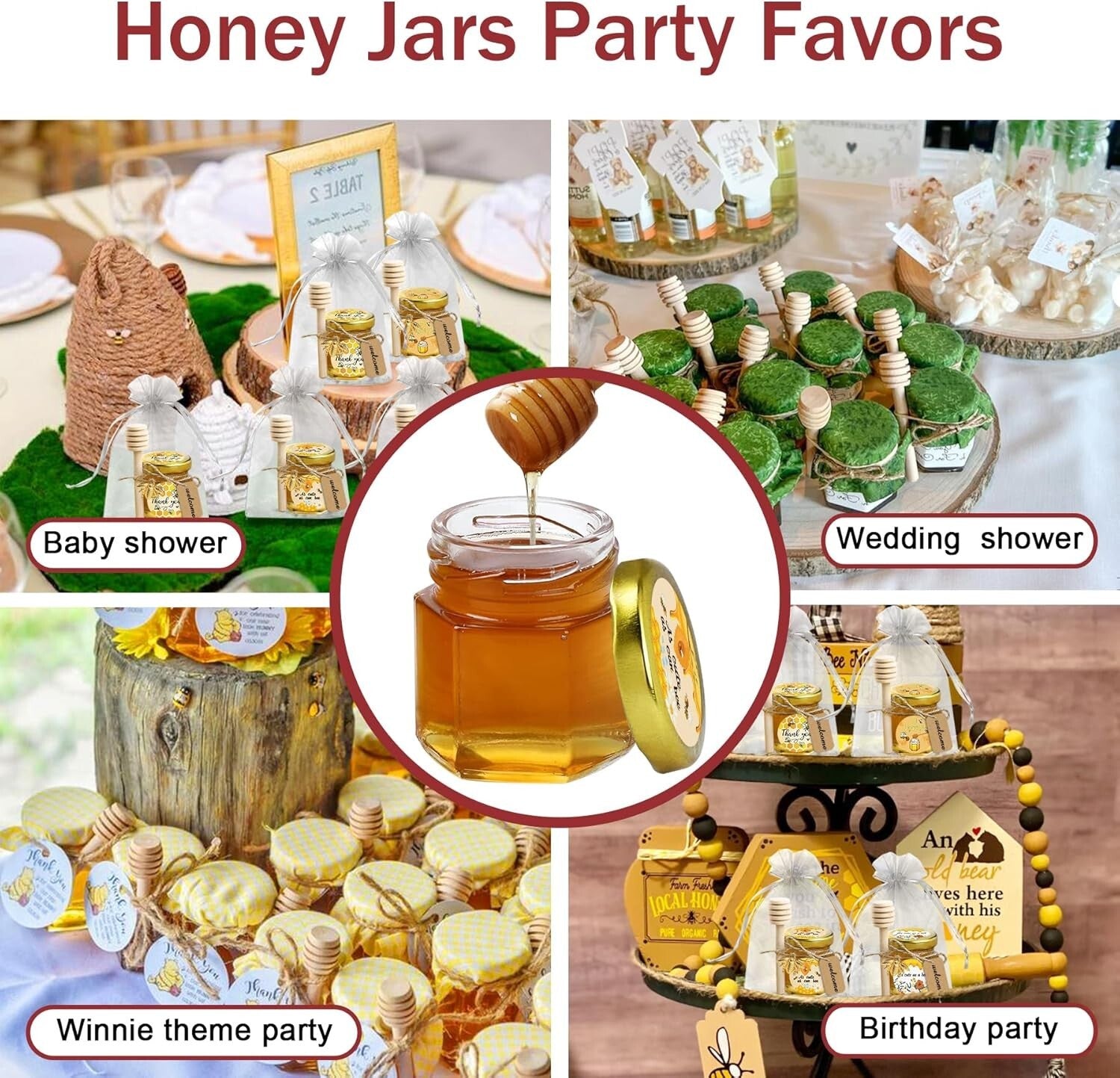 Cute 96 Pack Glass Honey Jars with Accessories – Ideal for Weddings & Birthdays