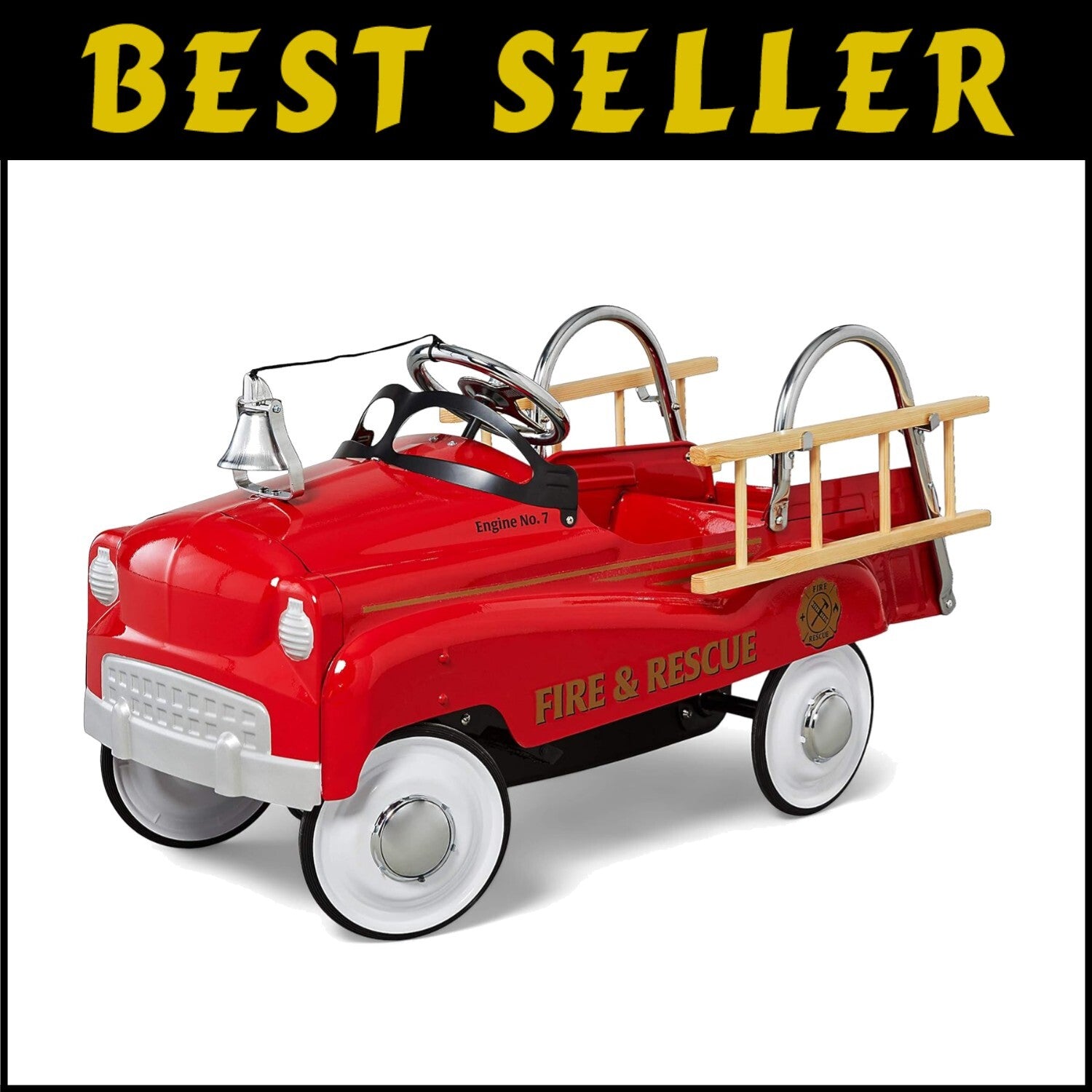 Classic Red Pedal Car Fire Truck for Kids Aged 3-5 - Fun Indoor/Outdoor Ride-On