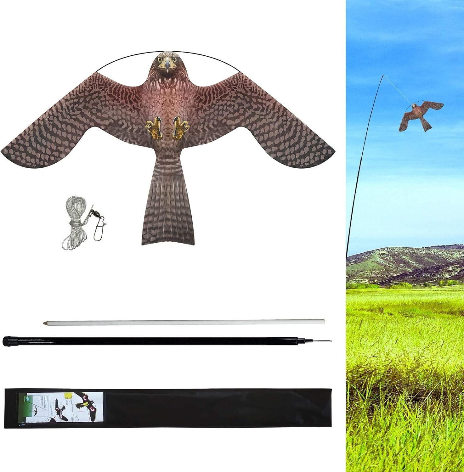Red Bird Scarer Kite with Adjustable 4m Pole - Effective Crop Protection