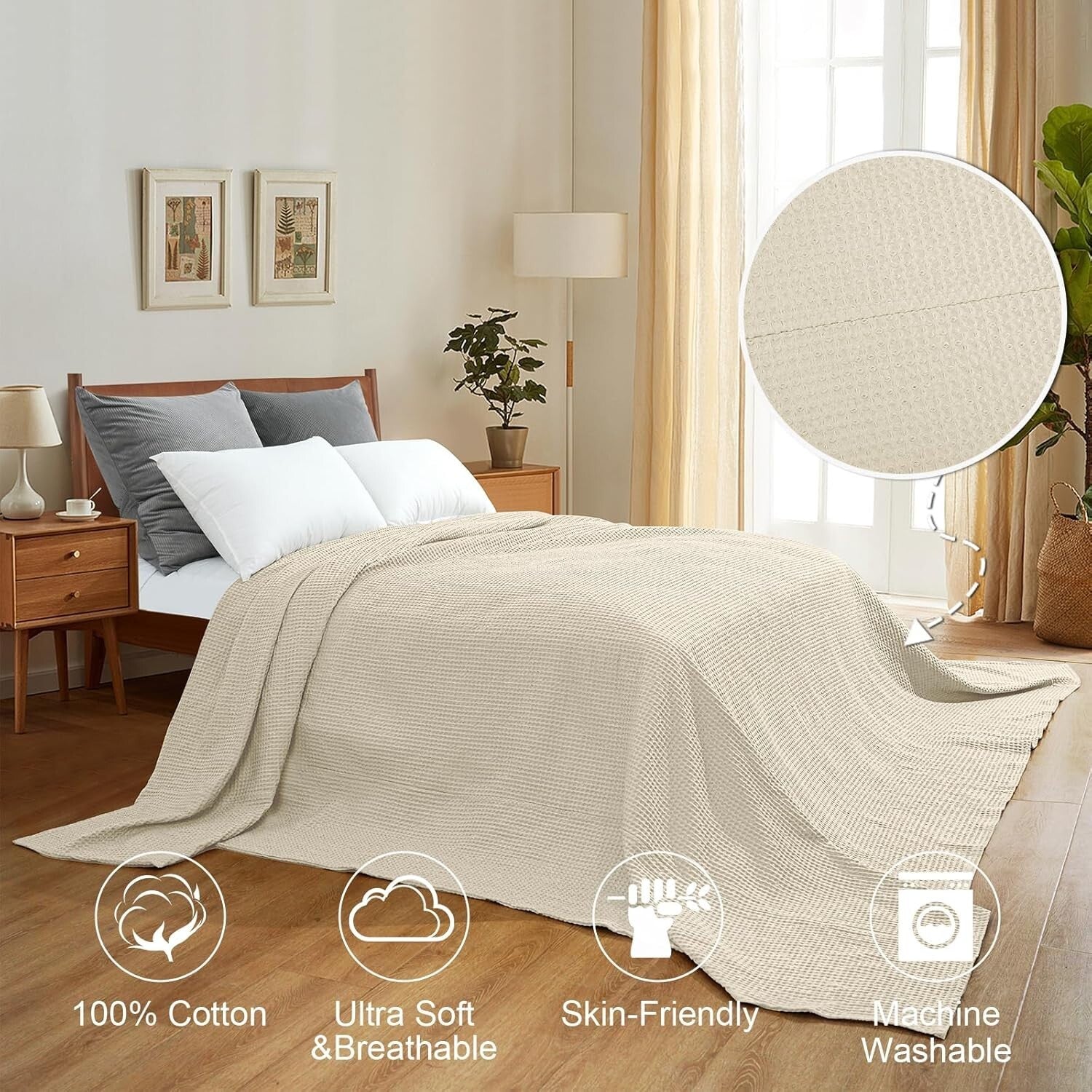 Versatile Oversized Cotton Waffle Throw Blanket - Perfect for Home and Travel
