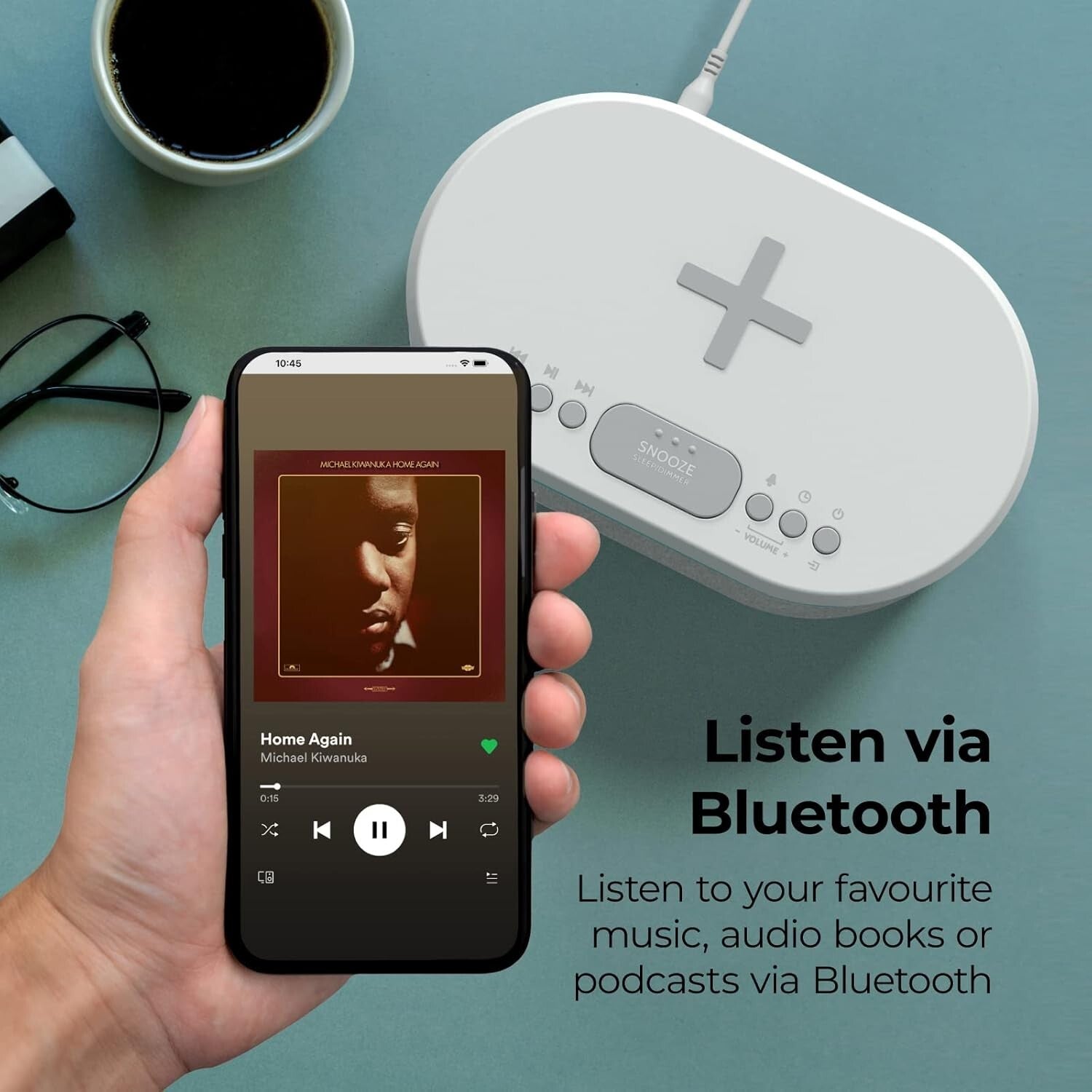 Dawn Wireless Charging Alarm Clock with Bluetooth Speaker & FM Radio - White