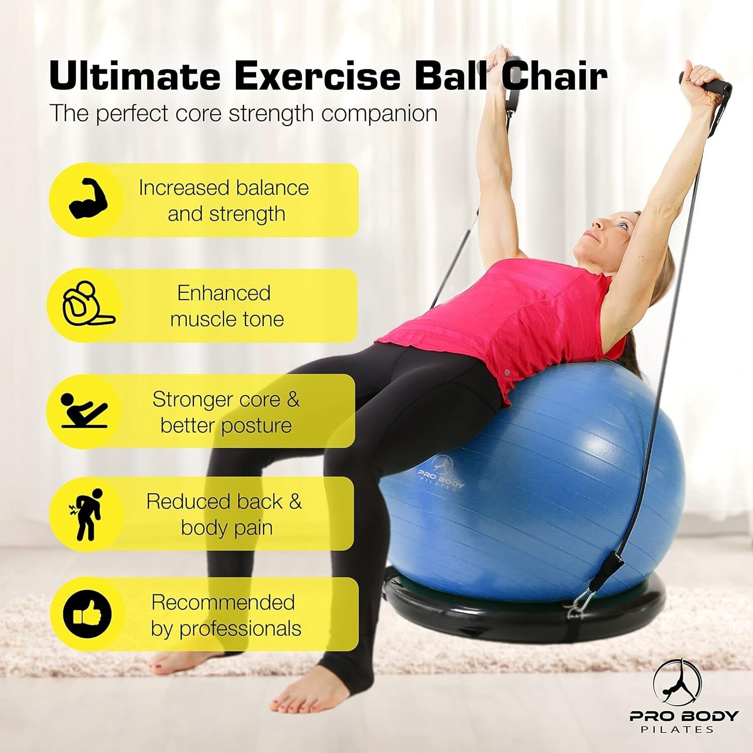 75cm Yoga Ball Chair with Stability Base & Bands for Active Home Office Sitting