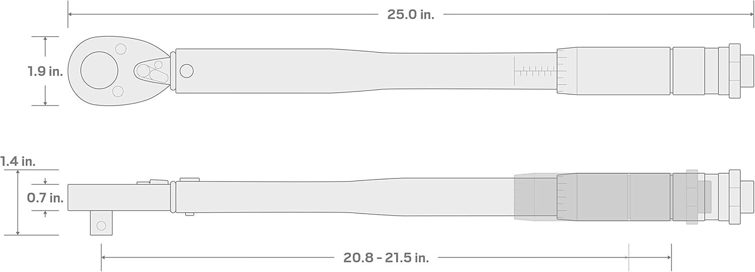 High-Contrast Torque Wrench, 1/2 Inch Drive, 25-250 ft.-lb. with Click Feedback